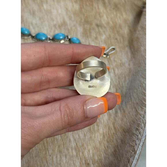 Native American SW Sterling Silver emerald valley Turquoise Ring Adj💚Stamped - Picture 5 of 11